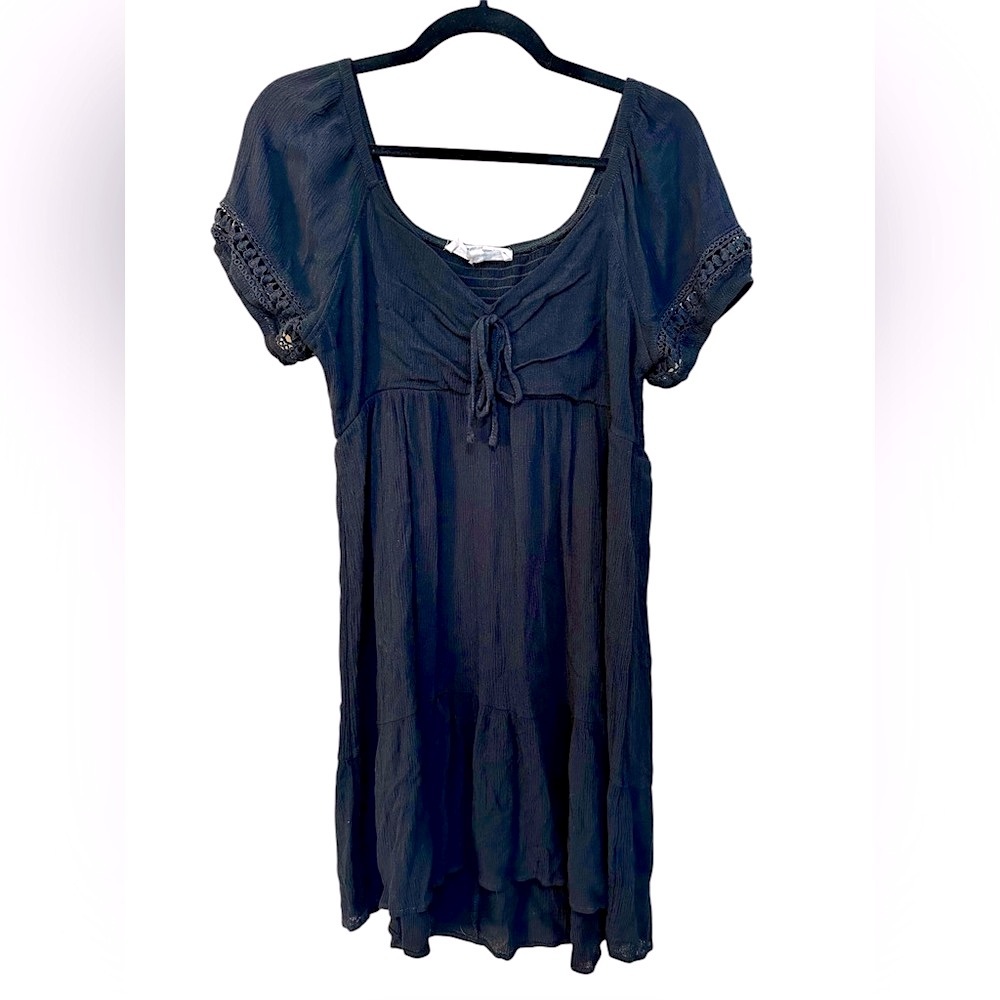 Hippie Rose Black Empire Waist Peasant Dress Size L (Fits M) Boho
